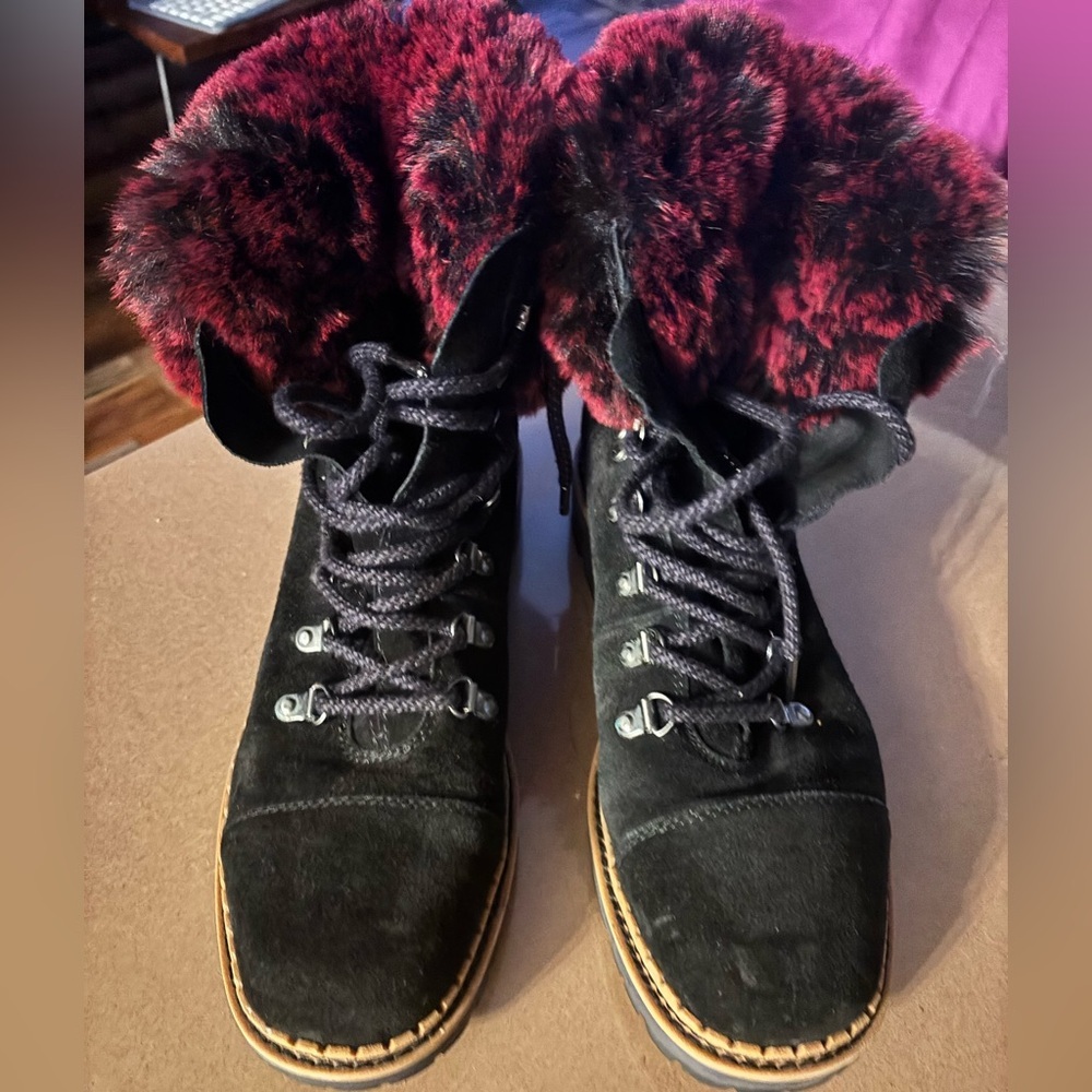 Sam Edelman Bowen Combat Boot Pink Fur Trim Sz 9